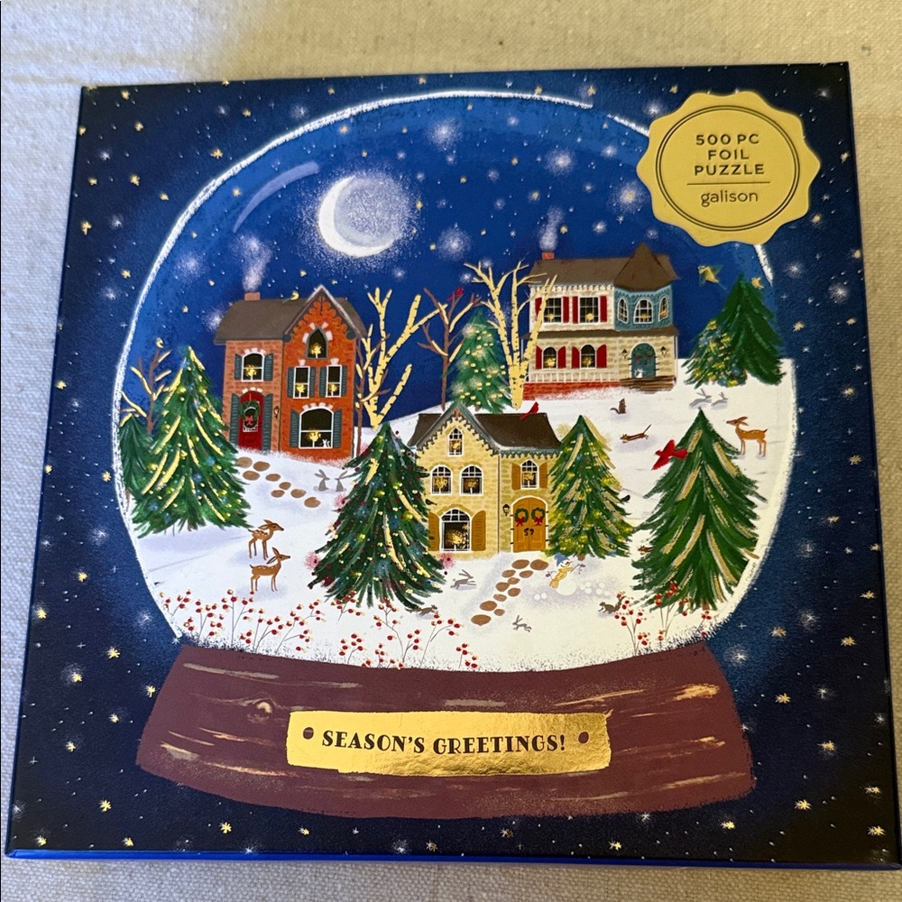 Galison “Winter Snow Globe” 500-Piece Foil Puzzle – Cozy Holiday Village